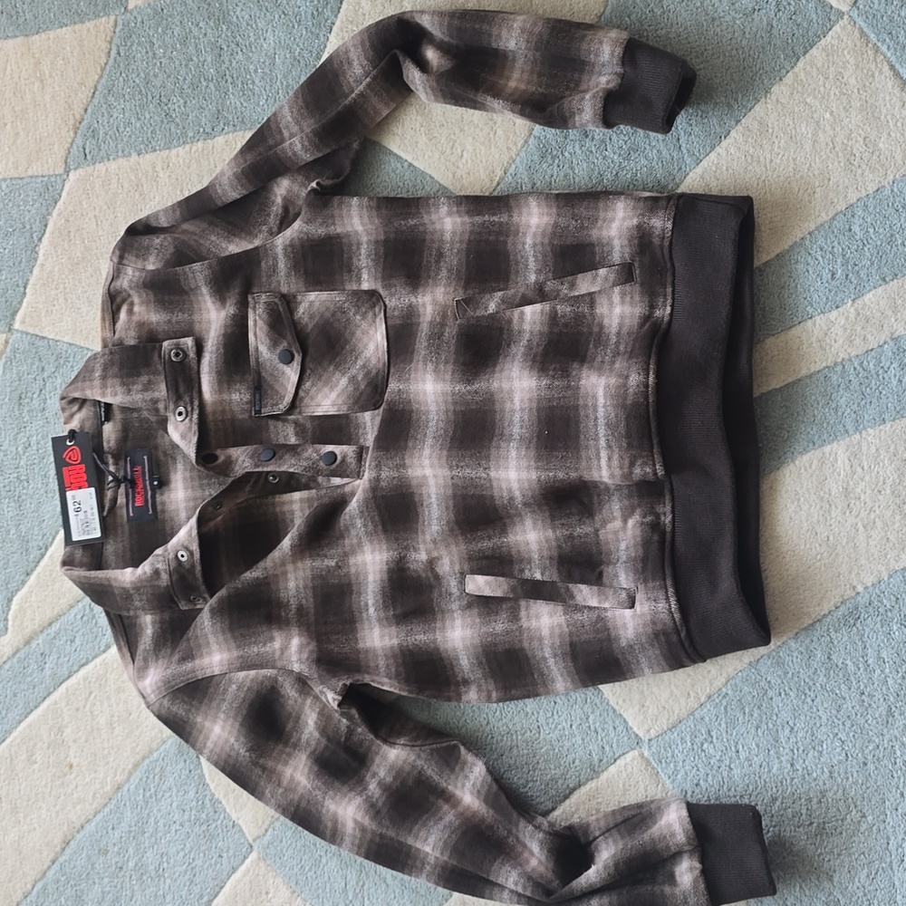 Men's Plaid Anorak Style Jacket - Brown